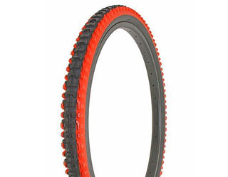 Duro MTB-Hybrid Tire, 26” x 2.10”, Knobby Tread, Black + Red Shoulder