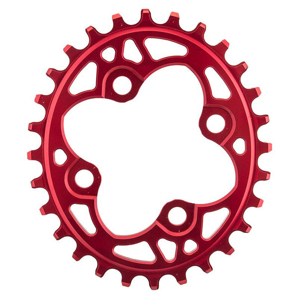 AbsoluteBLACK Oval 64 BCD N/W Chainring, 64mm 4-bolt, 28T, Red