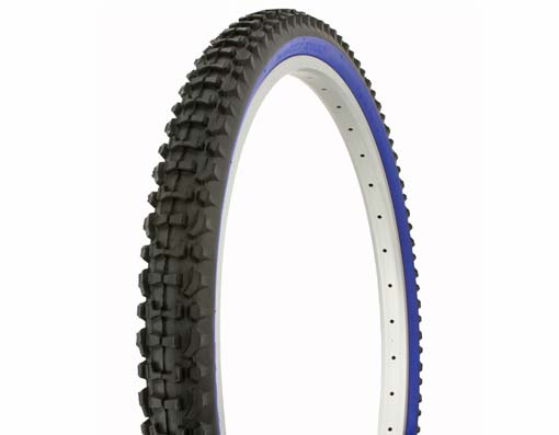 Duro MTB-Hybrid Tire, 26” x 2.10”, Knobby Tread, Black + Blue Sidewall