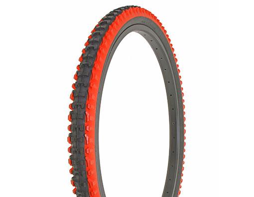 Duro MTB-Hybrid Tire, 26” x 2.10”, Knobby Tread, Black + Red Shoulder