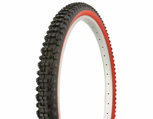 Duro MTB-Hybrid Tire, 26” x 2.10”, Knobby Tread, Black + Red Sidewall