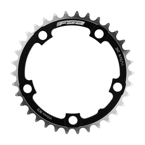 Full Speed Ahead Pro Road Alloy Chainring, 110mm 5-bolt, 34T, Black/Silver