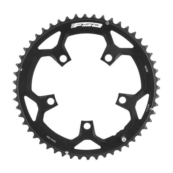 Full Speed Ahead Pro Road Alloy Chainring, 110mm 5-bolt, 52T, Ramped/Pinned, Black