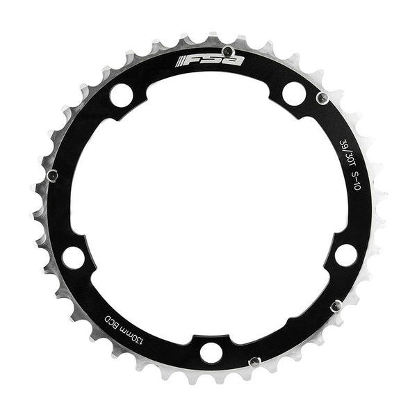 Full Speed Ahead Pro Road Alloy Chainring, 130mm 5-bolt, 39T, Black/Silver