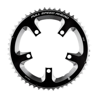 Full Speed Ahead Super Road Chainring, 110mm 5-bolt, 52T, Ramped/Pinned, Black/Silver