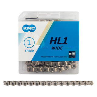 KMC HL1 Wide Chain, 1sp, 1/2 x 1/8, 100L, Silver