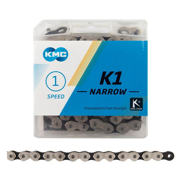 KMC K1 Narrow Chain, 1sp, 1/2 x 3/32, 112L, Silver/Black