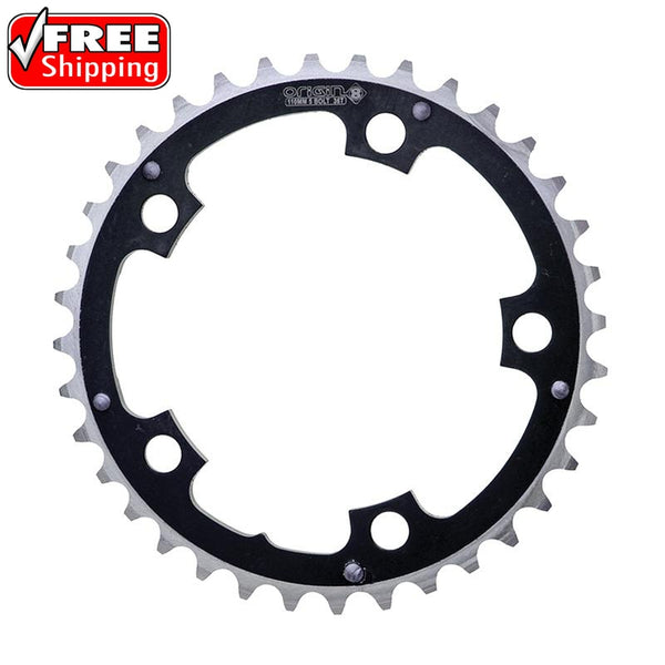 Origin8 Alloy Chainring, 110mm 5-bolt, 36T, Ramped/Pinned, Black/Silver