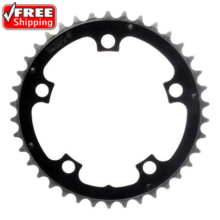 Origin8 Alloy Chainring, 110mm 5-bolt, 38T, Ramped/Pinned, Black/Silver