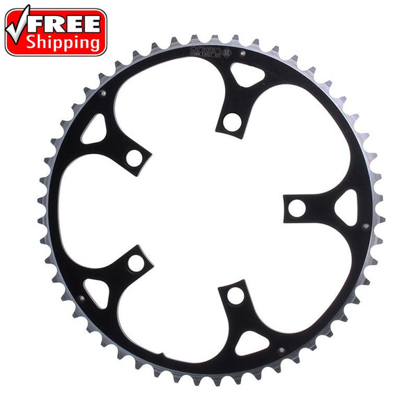 Origin8 Alloy Chainring, 110mm 5-bolt, 52T, Ramped/Pinned, Black/Silver