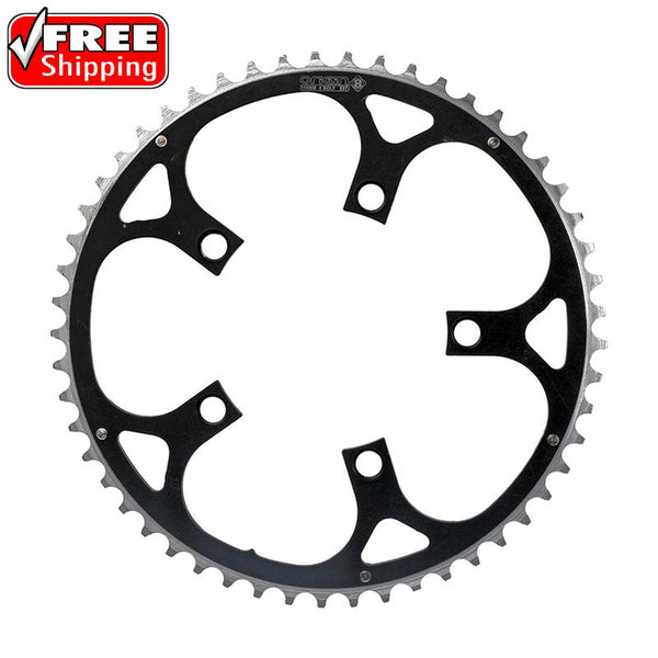 Origin8 Alloy Chainring, 110mm 5-bolt, 53T, Ramped/Pinned, Black/Silver
