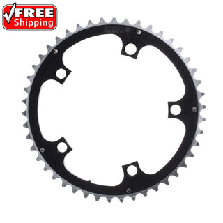 Origin8 Alloy Chainring, 130mm 5-bolt, 46T, Ramped/Pinned, Black/Silver
