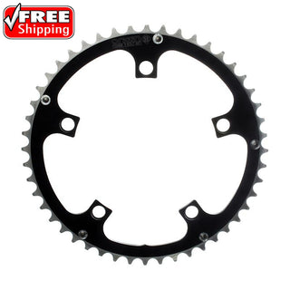Origin8 Alloy Chainring, 130mm 5-bolt, 50T, Ramped/Pinned, Black/Silver