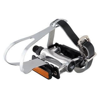 Pure Cycles Premium Pedals with Leather Straps, Silver