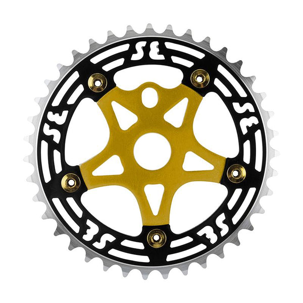 SE Bikes One Piece Alloy Chainring & Spider, 1pc, 39T, Black/Gold
