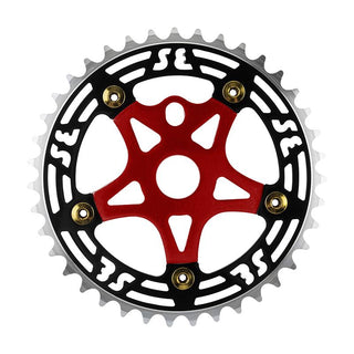 SE Bikes One Piece Alloy Chainring & Spider, 1pc, 39T, Black/Red
