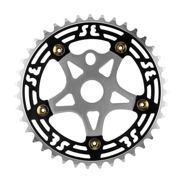 SE Bikes One Piece Alloy Chainring & Spider, 1pc, 39T, Black/Silver