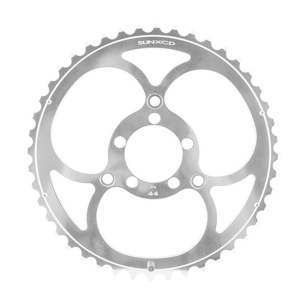 SunXCD 3 Bolt Chainrings, 50/74mm 3-bolt, 44T, Pinned, Polished Silver
