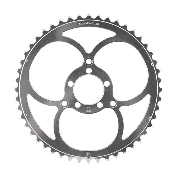 SunXCD 3 Bolt Chainrings, 50/74mm 3-bolt, 48T, Pinned, Polished Silver