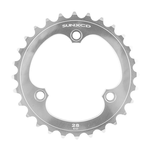 SunXCD 3 Bolt Chainrings, 74mm 3-bolt, 28T, Polished Silver