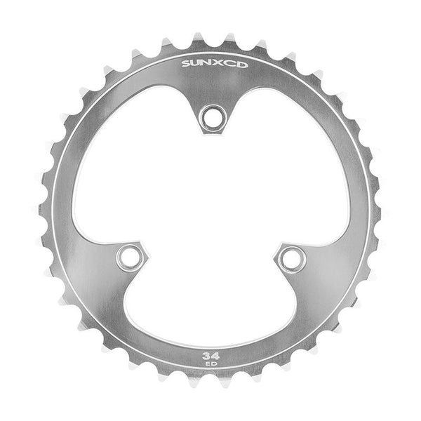 SunXCD 3 Bolt Chainrings, 74mm 3-bolt, 34T, Polished Silver